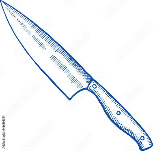 Chef Knife. Kitchen knife. Hand drawing  Chef Knife line art