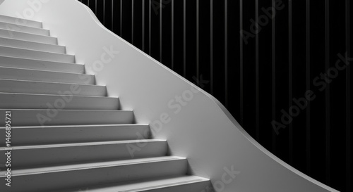 Modern White Staircase Design - Sleek white staircase ascending against a dark vertical backdrop. Architectural detail, minimalist design