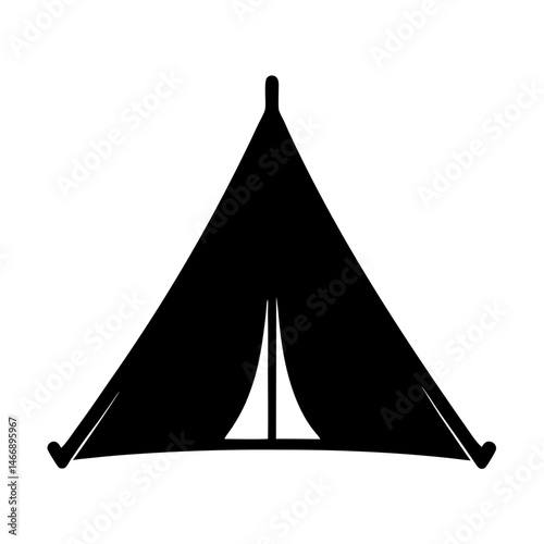 A simple graphic of a black camping tent on a white background