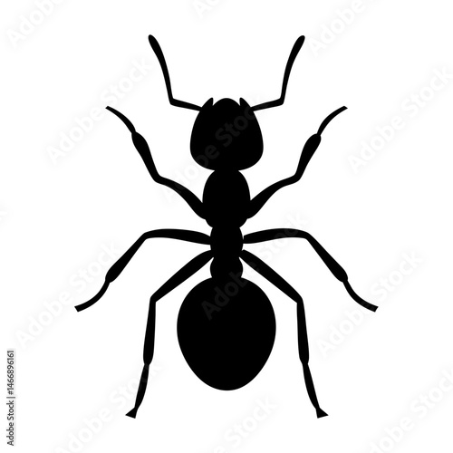 Silhouette of an ant showing its distinctive body segments and features