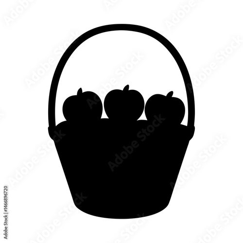 Silhouette of a basket full of apples against a white background