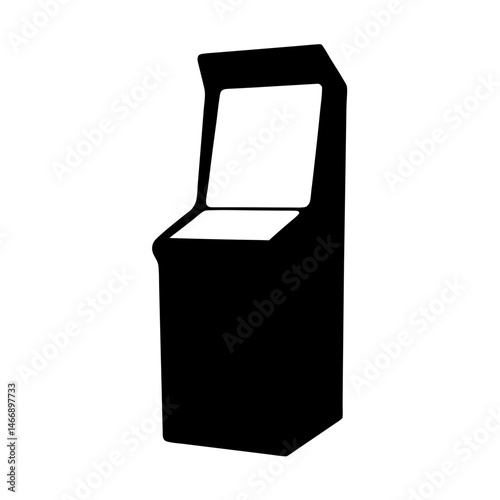 Retro Arcade Machine Silhouette with Blank Screen and Control Panel Area
