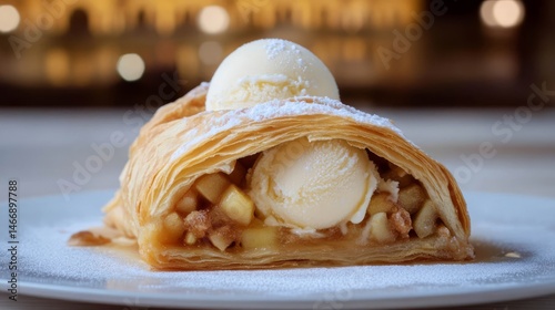 Austrian Dessert with Apples and Ice Cream Inside..