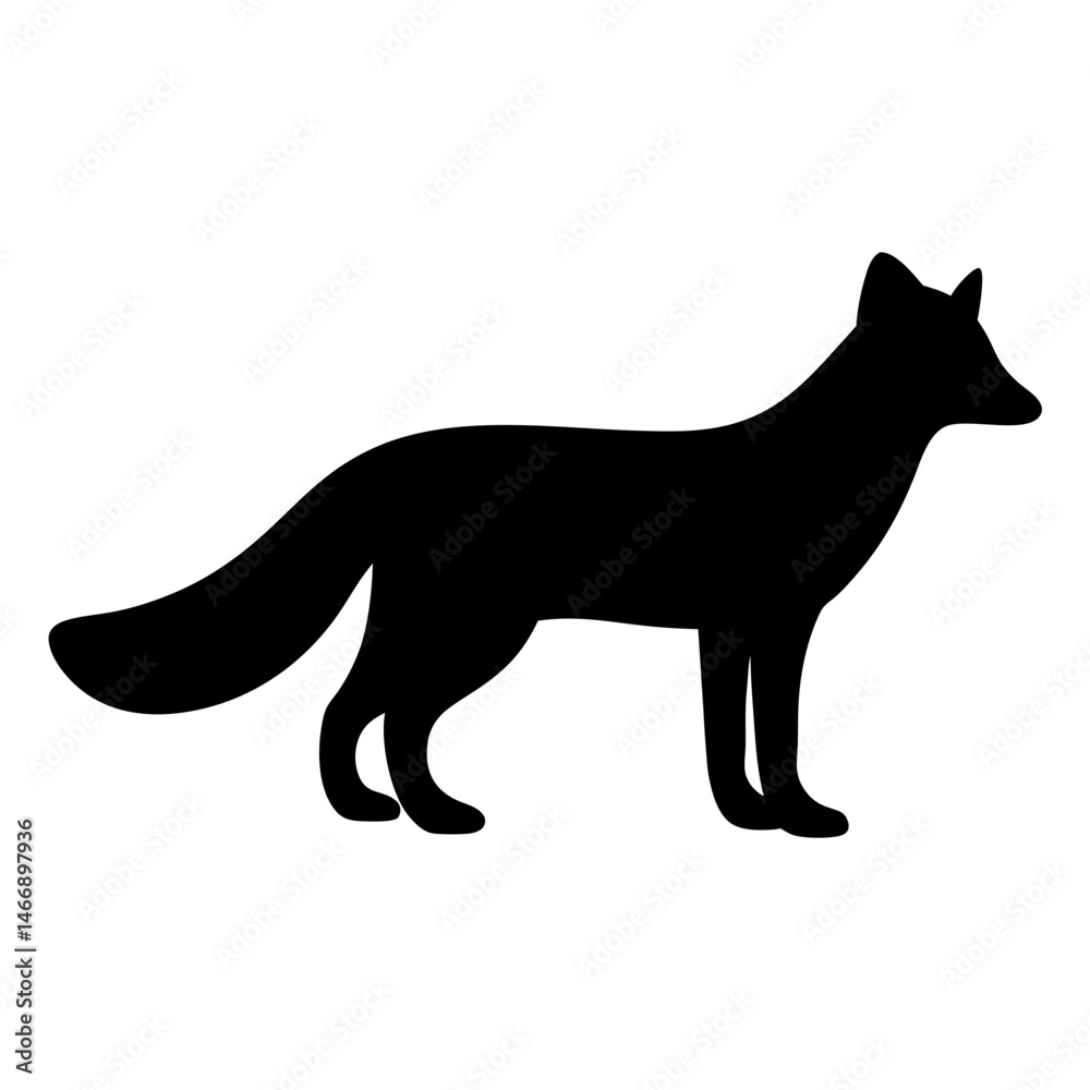 Silhouette of a fox, standing and looking to the right, vector graphic Silhouette of a fox, standing and looking to the right, vector graphic