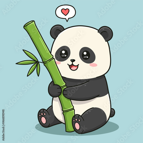 Cute panda holding bamboo with love heart cartoon icon