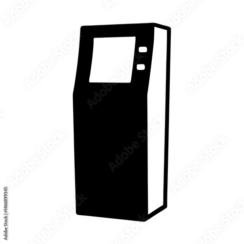 Simple stylized black and white image of a standing information kiosk terminal