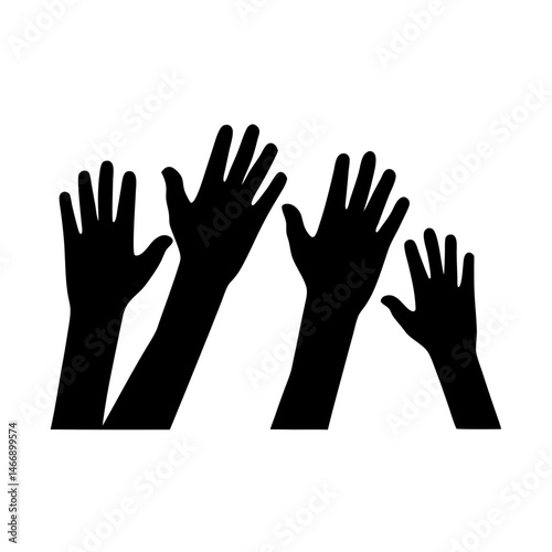 Four Black Hands Raised Upward on a White Background Illustration