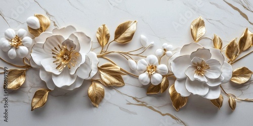 A stunning arrangement of white and gold flowers creates an elegant visual effect. 