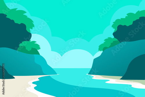 hidden cove with turquoise waves and jungle cliffs