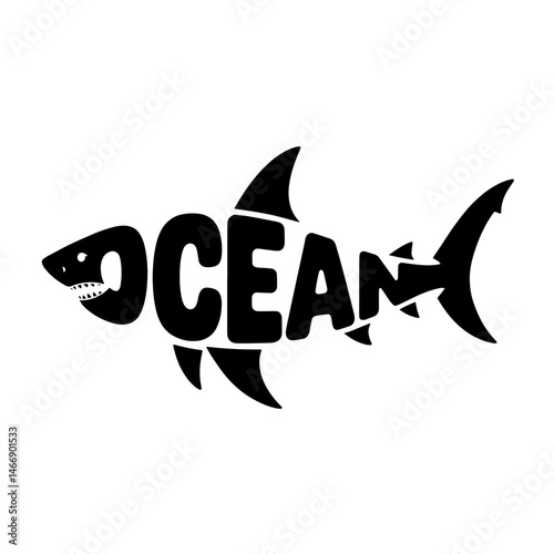 Stylized shark silhouette integrated with the word ocean showcasing marine life and environmental awareness
