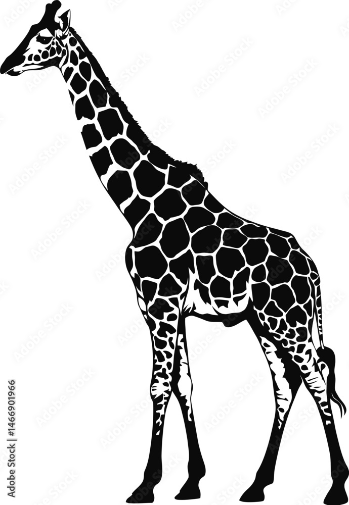 Obraz premium A tall, brown giraffe, a wild mammal with a long neck, standing isolated on a white background