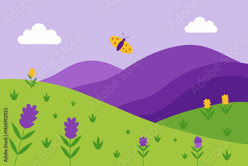 hillside meadow filled with lavender and bees 