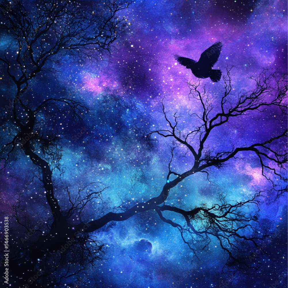 night sky blue and purple colors, dreaming sky, stars galaxies