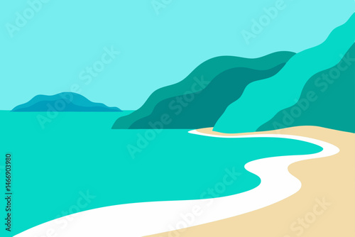 isolated beach cove with turquoise waves and rocky.svg