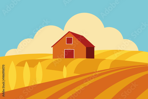 lonely countryside barn surrounded by rolling gold 