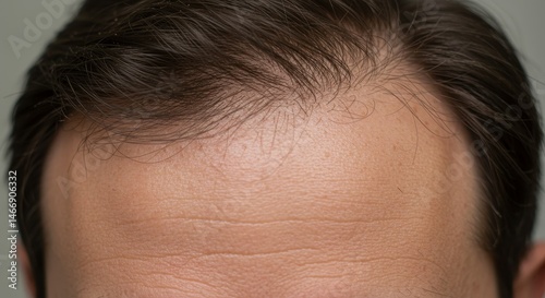 Receding Hairline Close Up - Close-up view of a man's receding hairline, showing texture and skin detail