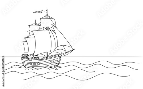 hand drawn vector illustration of a ship. coloring pages for kids