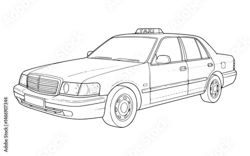 taxi car drawing illustration coloring page for kids