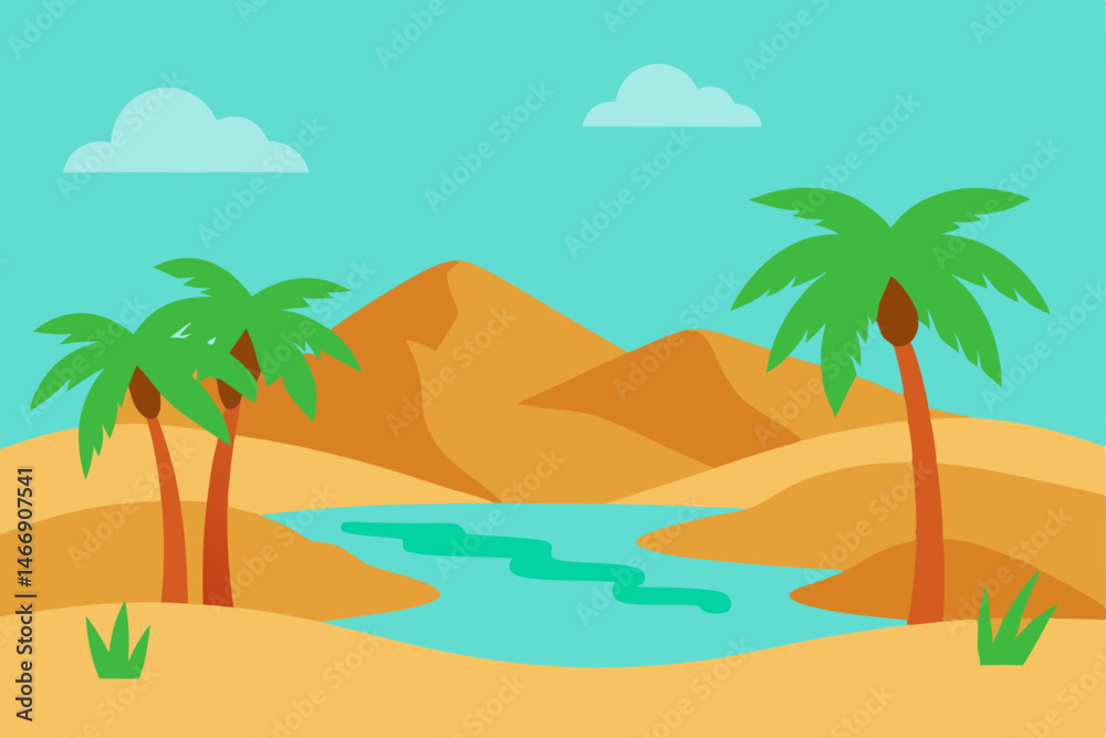 lush oasis in the desert with palm trees and sprin lush oasis in the desert with palm trees and sprin