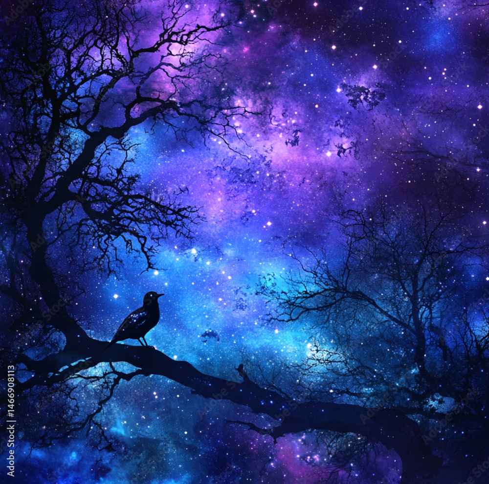 night sky blue and purple colors, dreaming sky, stars galaxies