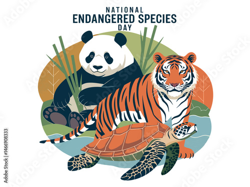 National Endangered Species Day Panda Tiger Wildlife Conservation Art