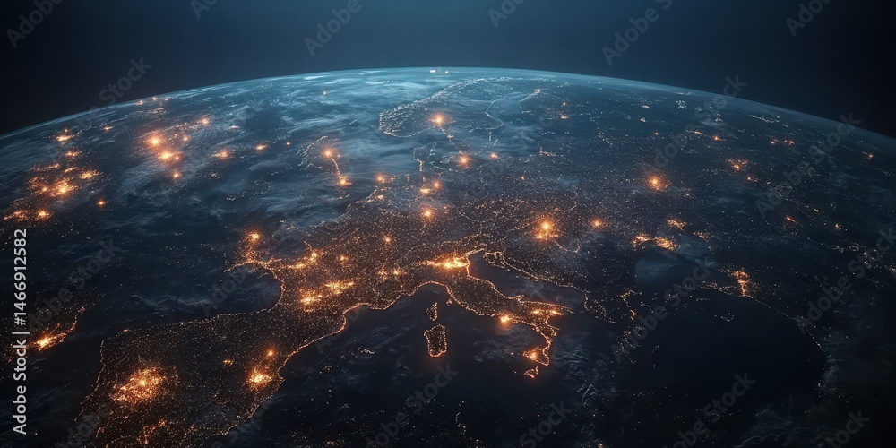 custom made wallpaper toronto digitalDetailed Night View of Earth From Space Featuring City Lights on Continents in Dark Cosmic Background with Detailed Structure and Illumination