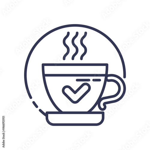 A steaming cup with a heart symbol, representing comfort and daily support.