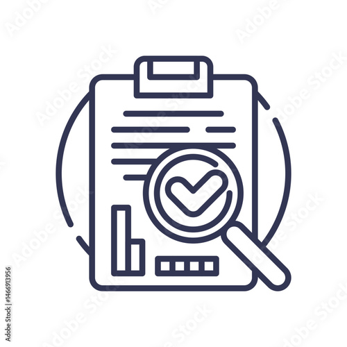 A clipboard with a magnifying glass and checkmark symbolizes detailed verification.