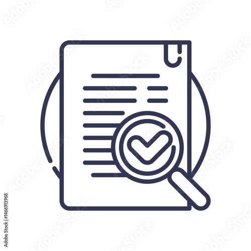 Document with magnifying glass and checkmark symbolizes thorough review and approval.