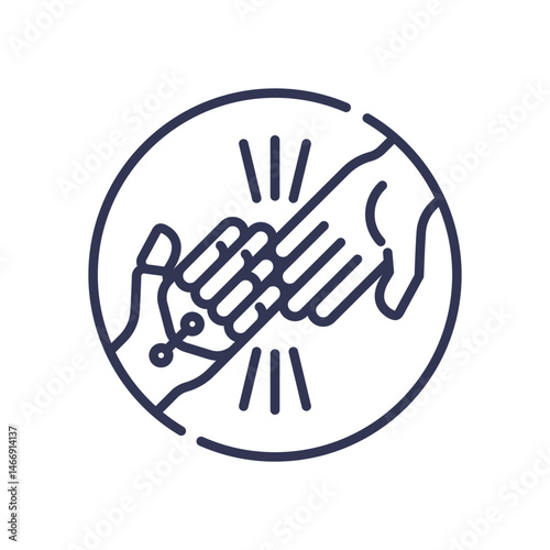 A human and robot hand shaking, symbolizing collaboration and synergy.