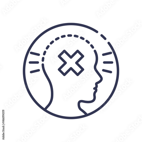 Outline of a head with an 'X' symbolizing memory difficulty.
