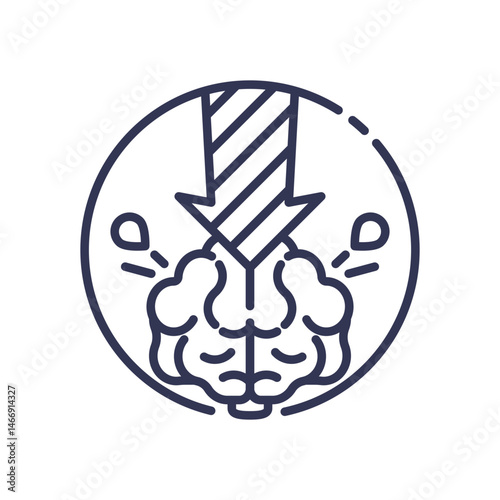 Brain under pressure symbolizing mental burden with an arrow pressing down.