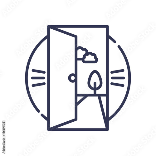 Open door to nature symbolizes new opportunities and fresh beginnings.
