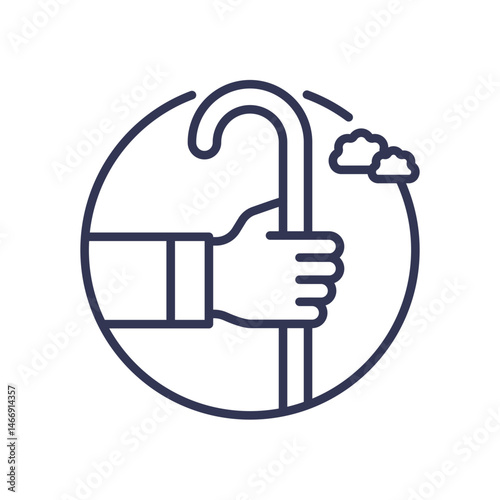 A hand holding a walking cane symbolizes mobility support and assistance.