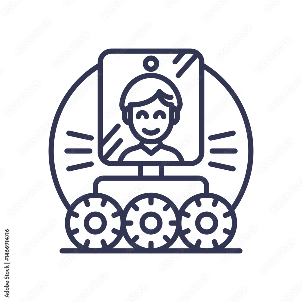 Illustration of a telepresence robot with a screen displaying a person, symbolizing remote communication. Illustration of a telepresence robot with a screen displaying a person, symbolizing remote communication.