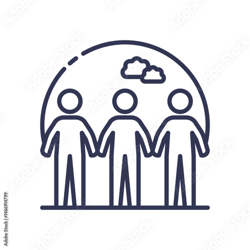Three figures holding hands under a cloud, symbolizing unity and shared ethics.