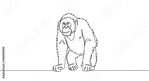 Outline of an Orangutan Crawling on a White Background  