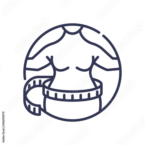 Outline of a torso with a measuring tape, symbolizing weight loss and fitness.