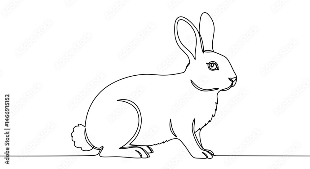Obraz premium Simple Line Drawing of a Rabbit Sitting Against White Background