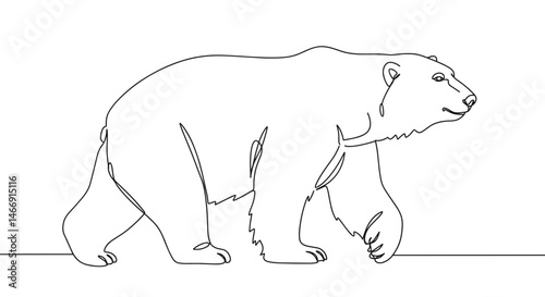 Polar Bear Walking in Minimalist Line Art Style  