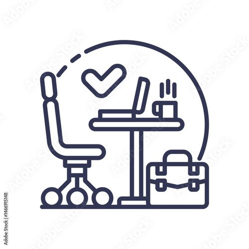 Office setup with chair, laptop, and briefcase symbolizes adaptability in work environments.