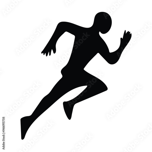 A black vector silhouette of a runner shows a man in action, captured mid-jump during his run, embodying sport and fitness