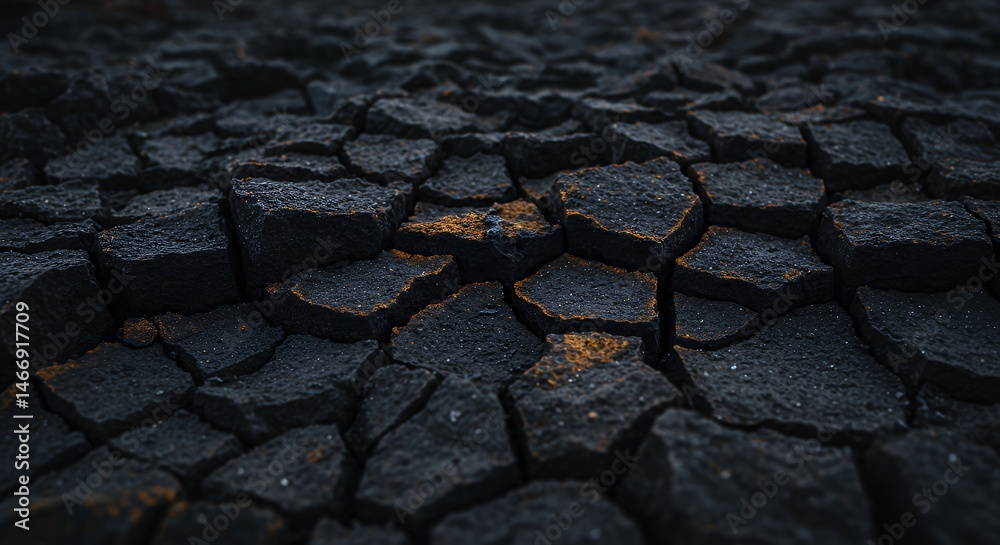 Cracked Ground Texture with Dry Soil Edges in Dark Moody Tone