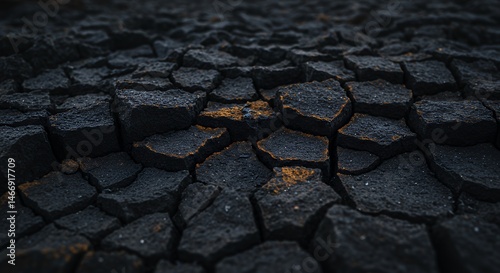 Obraz na płótnie Cracked Ground Texture with Dry Soil Edges in Dark Moody Tone w salonie