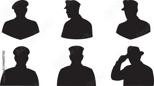 Silhouette collection of uniformed individuals depicting various professions and military roles