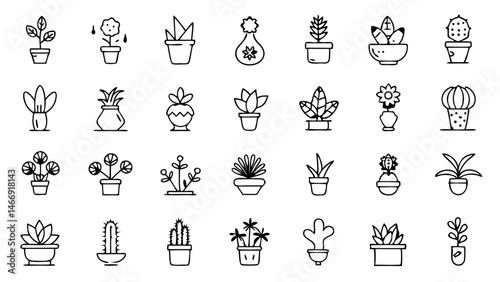 Wallpaper Mural Indoor Houseplant Icon Set in Minimal Line Design Featuring Decorative Foliage Botanical Elements Potted Plants and Greenery for Home Interior Design Torontodigital.ca