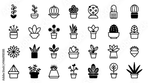 Line art style vector icon set of indoor houseplants showcasing a range of stylish greenery symbols perfect for wellness brands decor websites and sustainable design kits