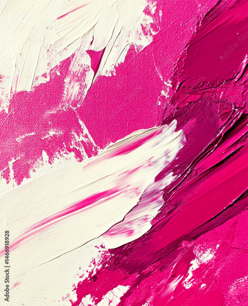 close-up of thick textured acrylic brush strokes, hot pink and cream color palette,abstract modern expressionist painting,bold impasto texture, dynamic paint movement,luxury art for fashion bag design