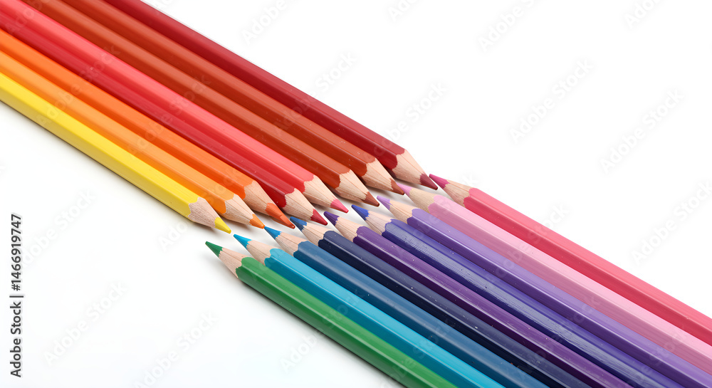 Fototapeta premium Set of colored pencils arranged in gradient order, isolated on white background