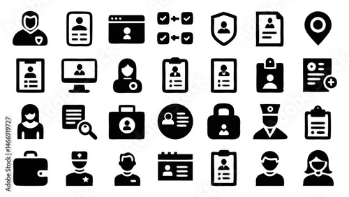 Digital Identity and Verification Vector Icon Set Representing Security Access Control and Biometric Technology
